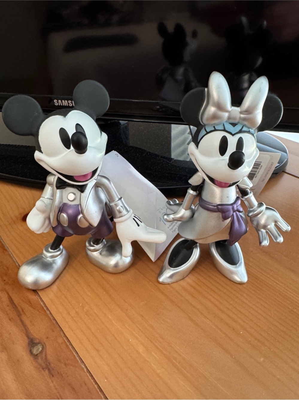 100th Anniversary Disney Silver and Purple Mickey & Minnie Figurines